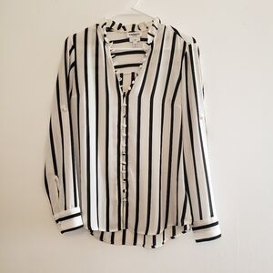 Express Women's Black and White Portofino Button up Shirt, Medium